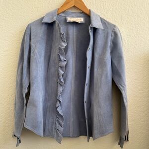 Margaret Godfrey Leather Jacket Light Blue Ruffled 2p